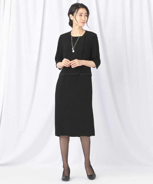 自由区 FORMAL 【高級トリアセテート素材】レベッカBSジョーゼット ジャケット+ワンピース ブラック系