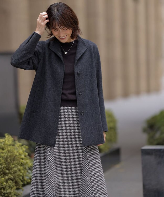 J.PRESS LADIES ウールシルク ハウンドトゥース フレア スカート ブラウン系