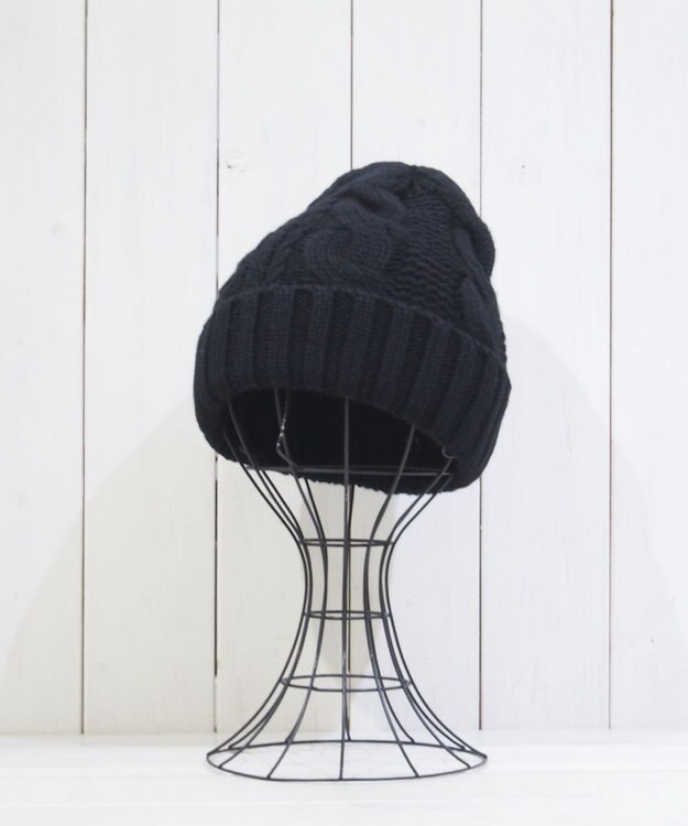 石田製帽 〈新色追加！〉カシミヤニット アラン編みワッチN ニット帽 ブラック