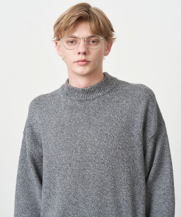 ATON WOOL MOULINE | モックネックセーター - UNISEX LIGHT GRAY