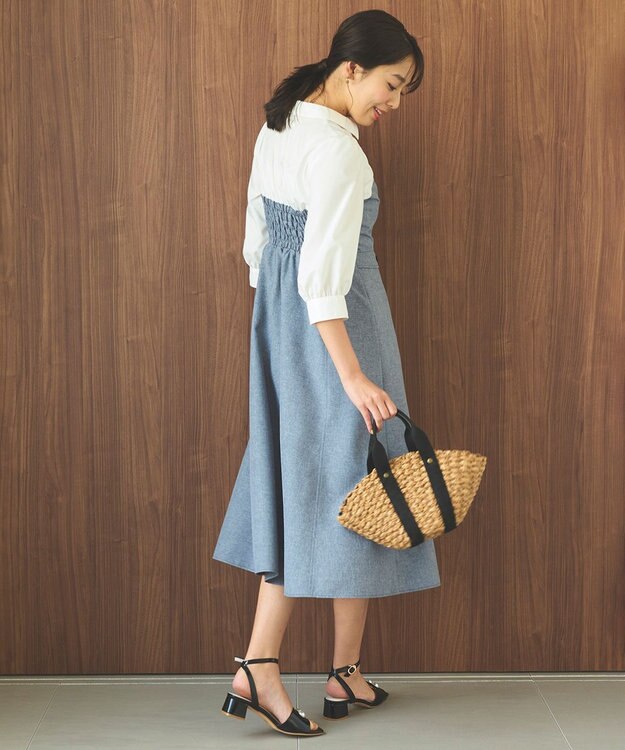 Feroux 【洗える】シャツドッキング ワンピース ネイビー系