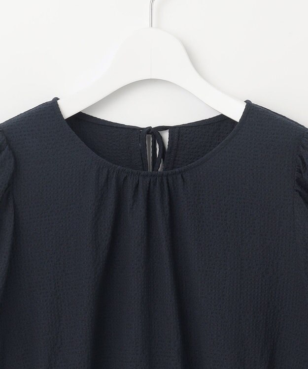 Feroux 【洗える】パフスリーブチュニック ブラウス ネイビー系