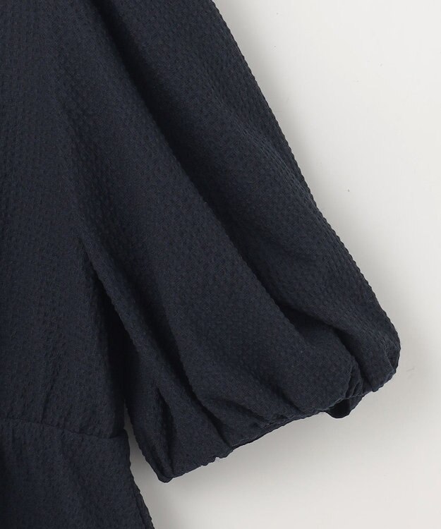 Feroux 【洗える】パフスリーブチュニック ブラウス ネイビー系