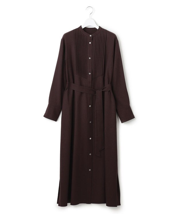 23区 L 【CLASSY.コラボ/洗える】ウールストレッチツイル ピンタック ワンピース [WEB限定]ダークブラウン系
