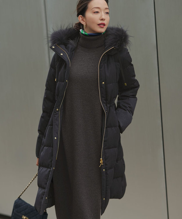 23区 S 【撥水加工】ブライトウール ロングダウンコート グレー系