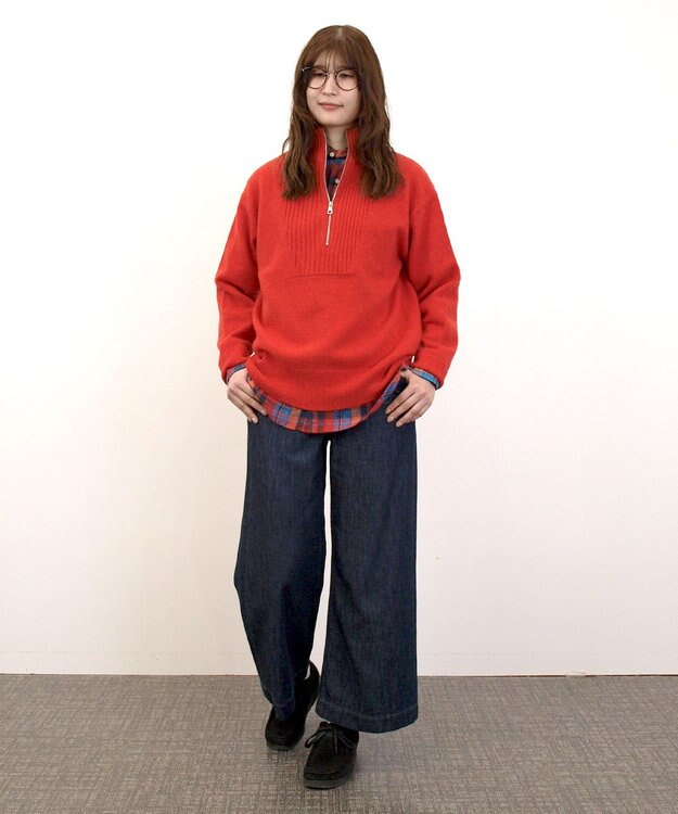 J.PRESS YORK STREET 【UNISEX】:ウールカシミヤ ハーフジップニット レッド系