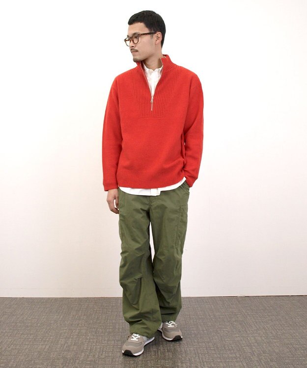 J.PRESS YORK STREET 【UNISEX】:ウールカシミヤ ハーフジップニット レッド系