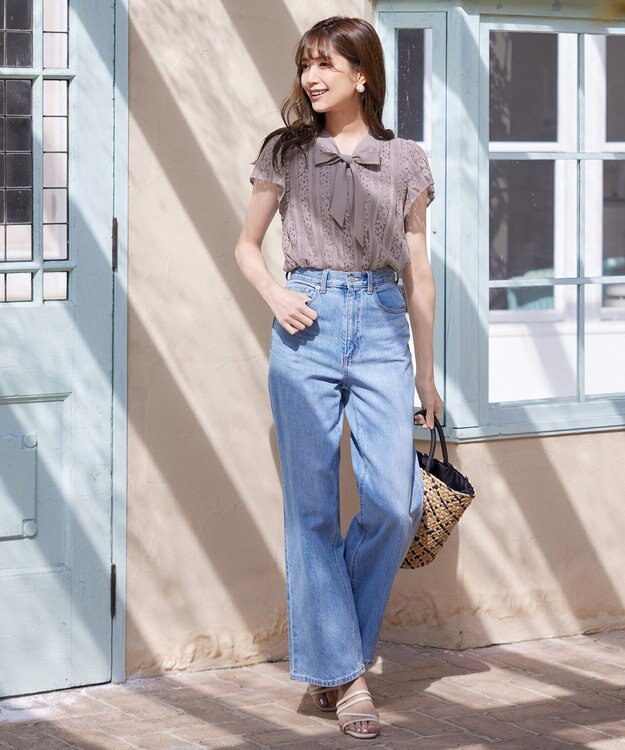 Tiaclasse 【洗える】幅広く活躍が期待できるボウタイレースブラウス グレージュ