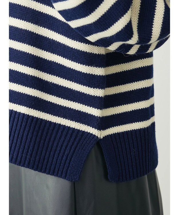 Green Parks キーネックボーダープルオーバー Navy