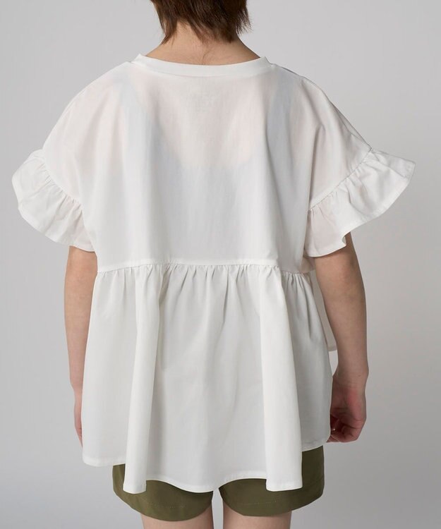 OP／FILA 【Ocean Pacific】らくティブ｜フレアスリーブTシャツ ホワイト