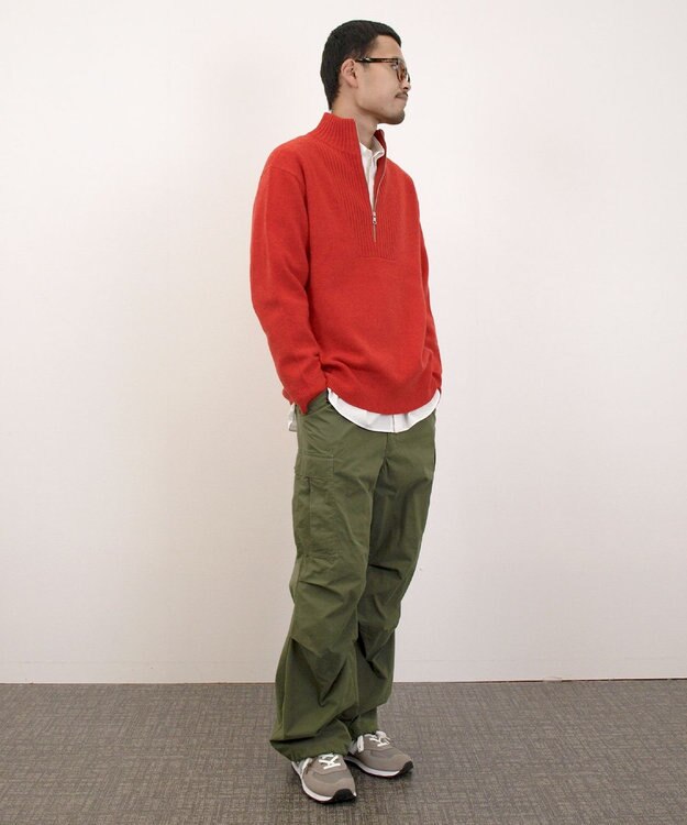 J.PRESS YORK STREET 【UNISEX】:ウールカシミヤ ハーフジップニット レッド系
