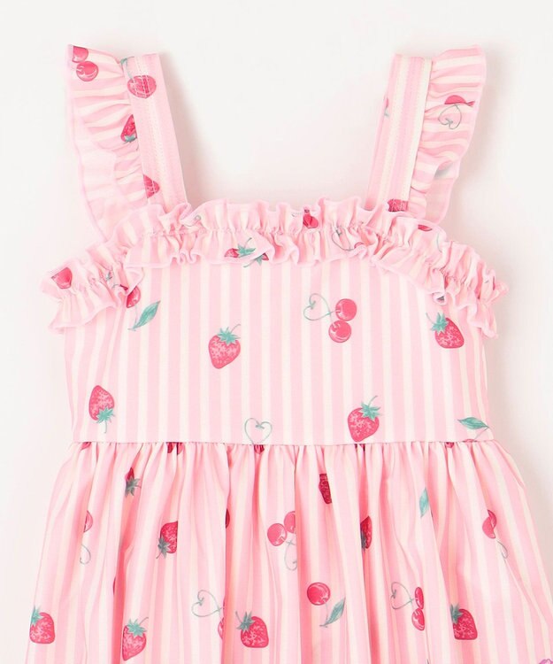 ANY KIDS ストライプ×フルーツ ワンピース 水着 ピンク系
