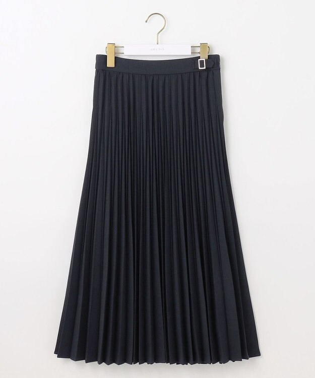 ANY SIS 【UVカット・アンチピリング・洗える】ウーステッドエステル  プリーツスカート ネイビー