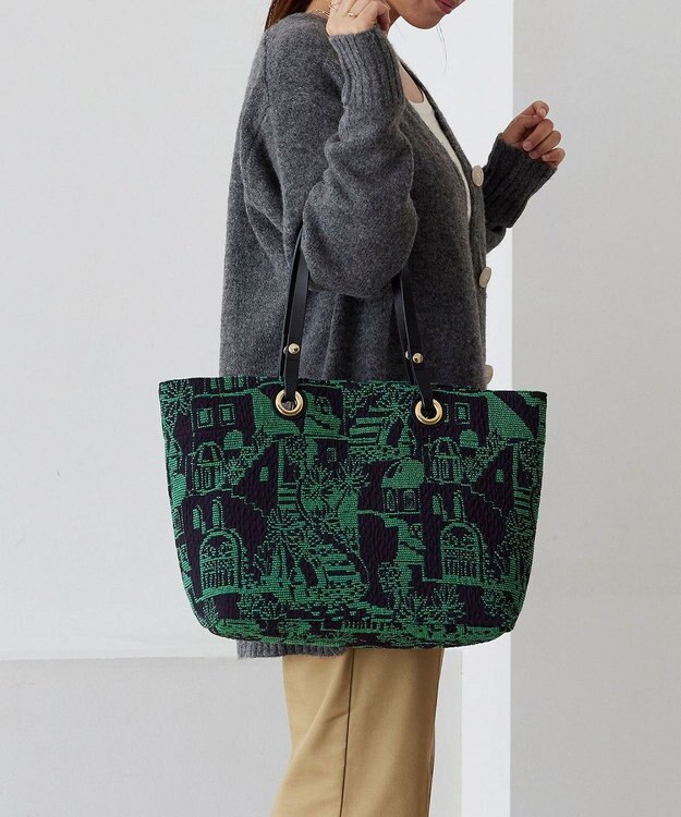 TOPKAPI 【TREASURE TOPKAPI】ジャガード生地 総柄 A4 トートバッグ グリーン
