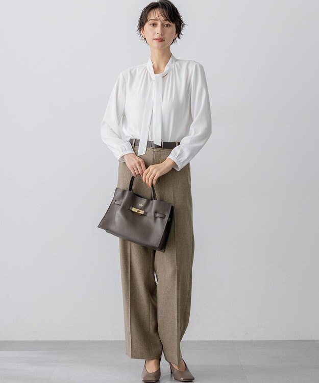 23区 【洗える/セットアップ対応】ウールライクカルゼ ワイド パンツ ブラウン系