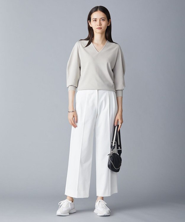 ICB 【洗える】T/Rドライギャバ  ワイドストレートパンツ アイボリー系