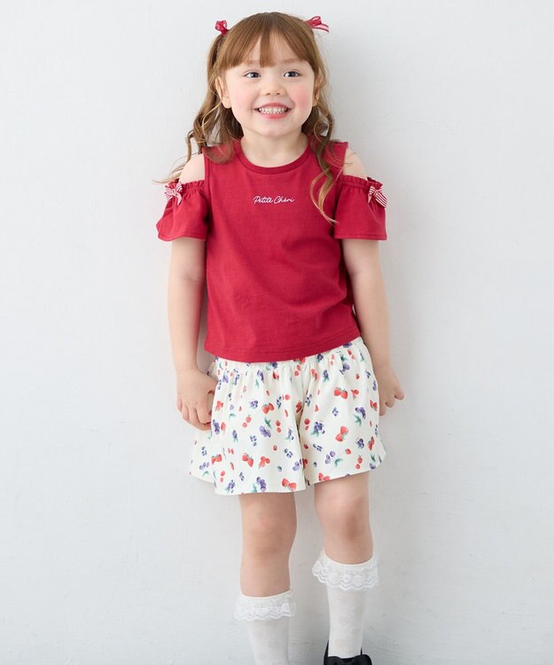 ANY KIDS 【綿100%】オンオフショルダー Tシャツ レッド