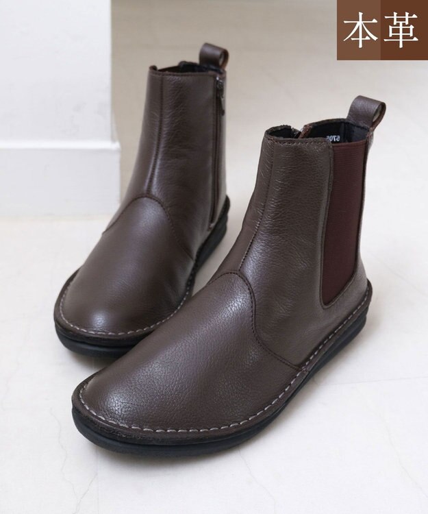 Pointer 本革軽量サイドゴアステッチショートブーツ ダークブラウン