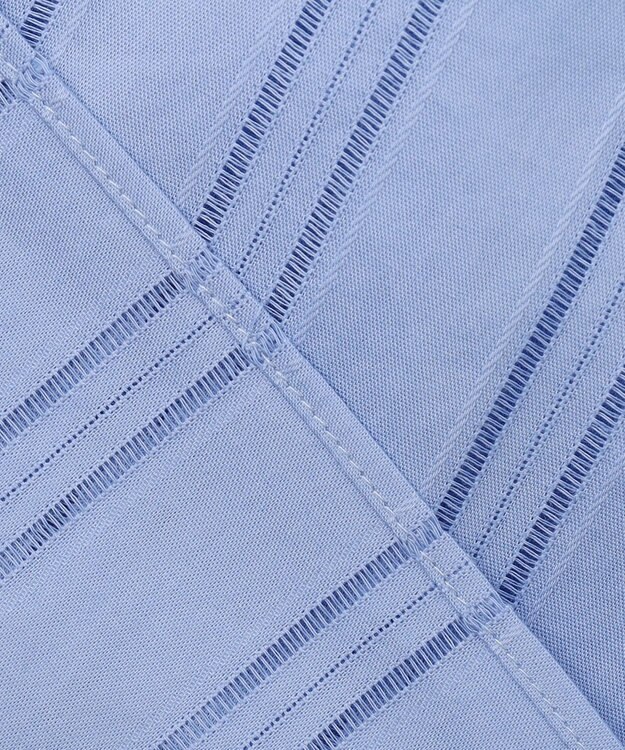 UNFILO ストライプレース ギャザーブラウス ブルー