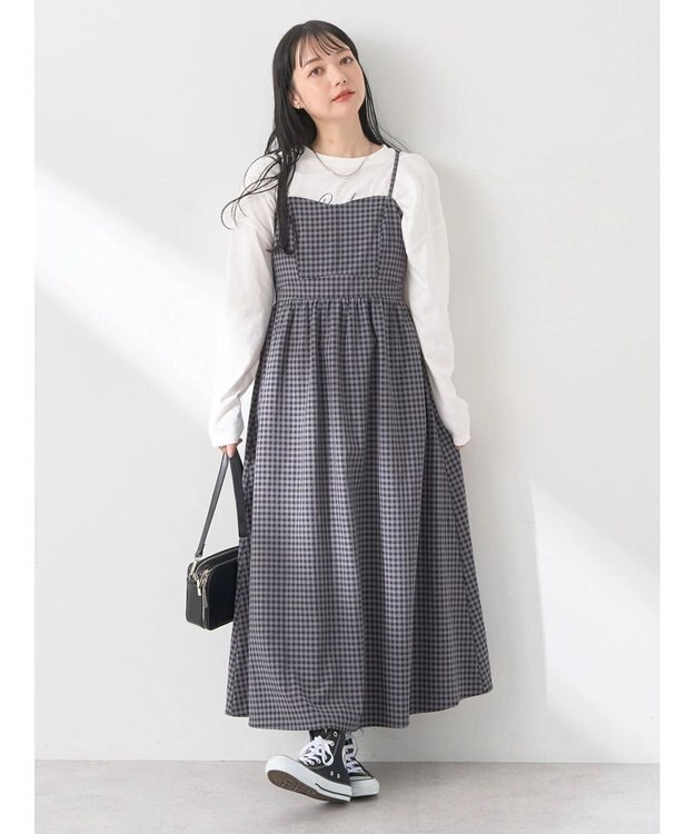 earth music&ecology ビスチェ風キャミドレ Check Black