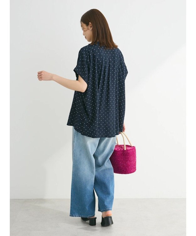 Green Parks アソート柄さらっとレーヨンブラウス Dot Navy