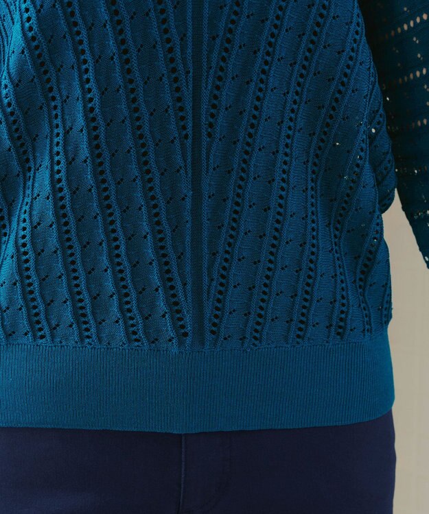 Tiaclasse 【洗える】透かし編みドルマンニットトップス ターコイズ