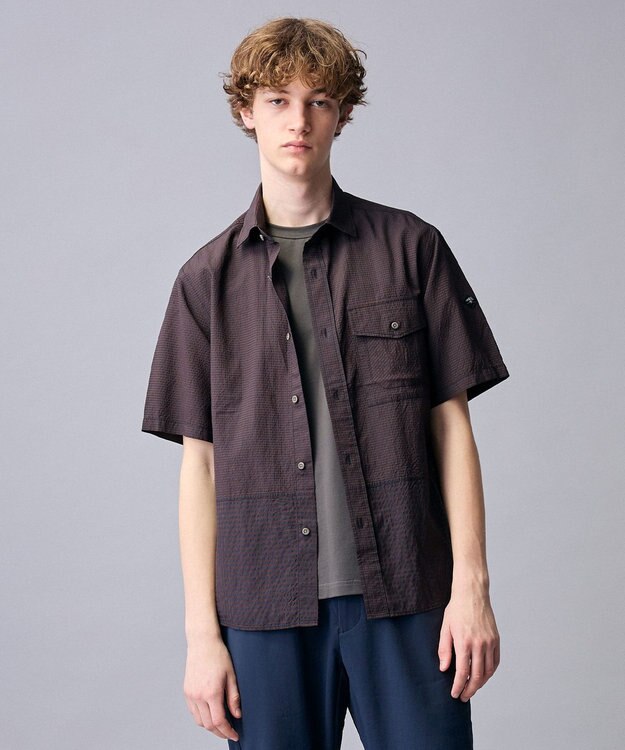 JOSEPH ABBOUD MOUNTAIN 【日本素材/軽量/オーガニックコットンブレンド】チェックコンビ アウトドア シャツ ダークブラウン系3
