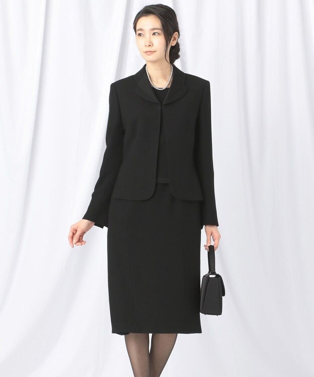 自由区 FORMAL 【高級トリアセテート素材】レベッカBSジョーゼット ジャケット+ワンピース ブラック系