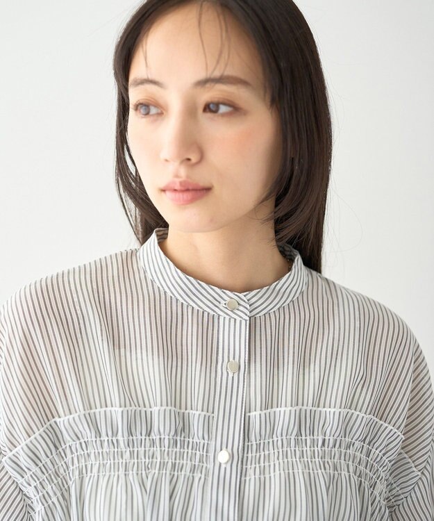 earth music&ecology シャーリングストライプシャツ Stripe Black