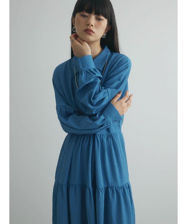 Green Parks armonia. ジャガードシャツワンピース Blue