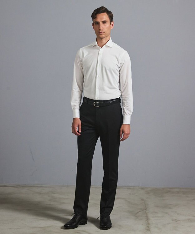 GOTAIRIKU 【ストレッチ/洗える】Albini ジャージ シャツ_ カッタウェイカラー ホワイト系