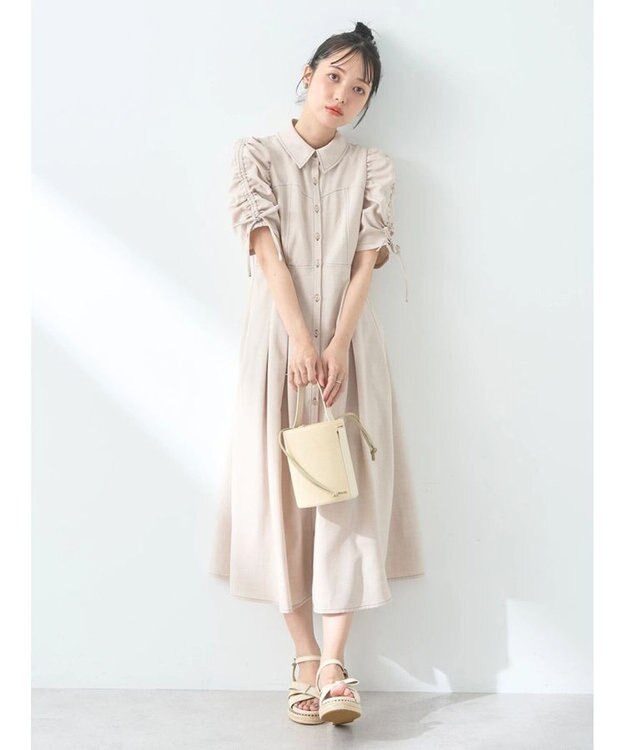 earth music&ecology 袖ドロストシャツワンピース Beige
