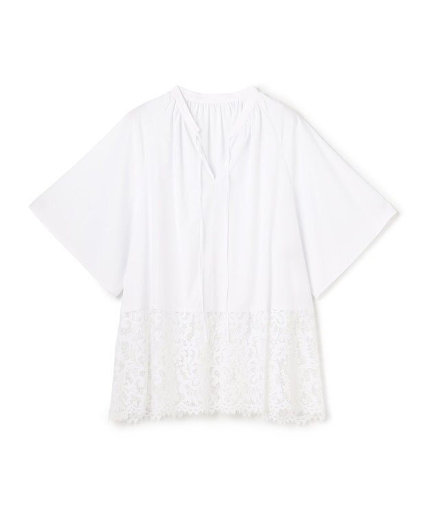 UNFILO L レースヘム ギャザーブラウス オフ