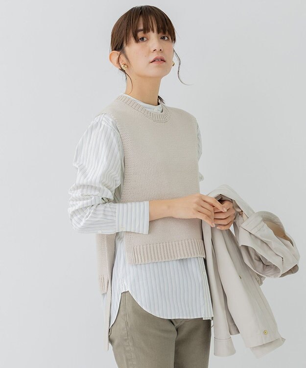 23区 【洗える】コットンストレッチリリヤーン  ニットベスト グレージュ系