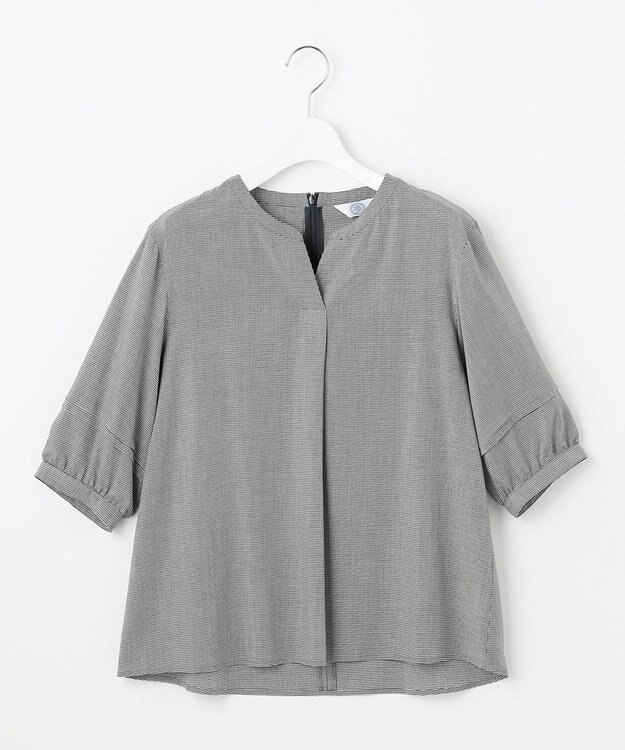 J.PRESS LADIES S 【洗える】ウォッシャブルキュプラツイル キーネック ブラウス ブラックチェック系