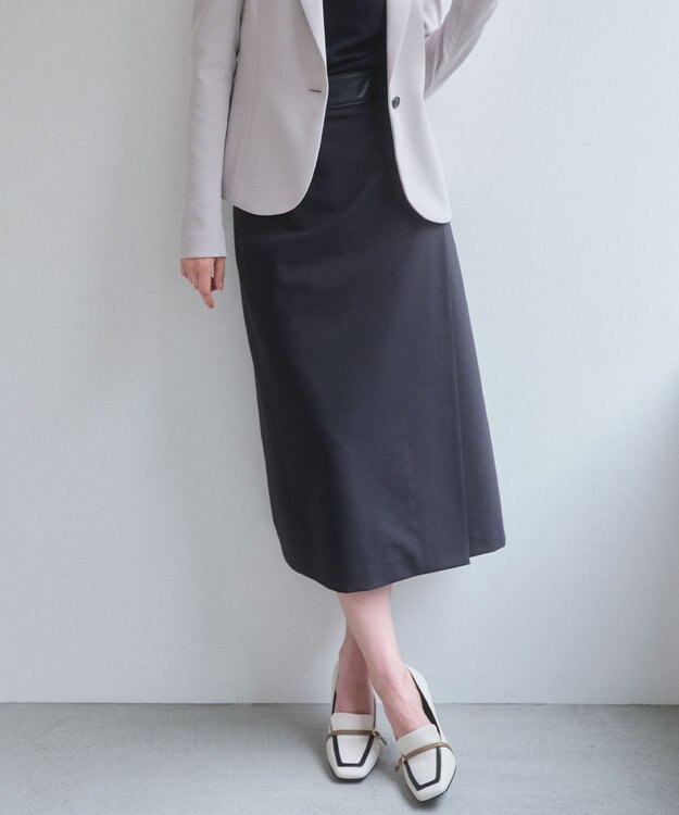 BEIGE， ZEPHYR / レザー切り替え ラップスカート Navy