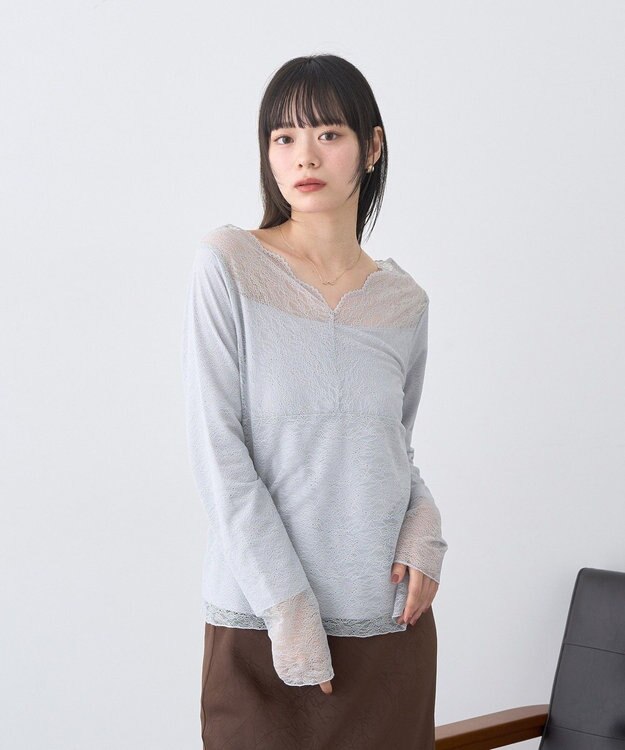 earth music&ecology 【吸湿発熱】【2WAY】あったかフェミニンインナー（２ｗａｙネック） Light Gray
