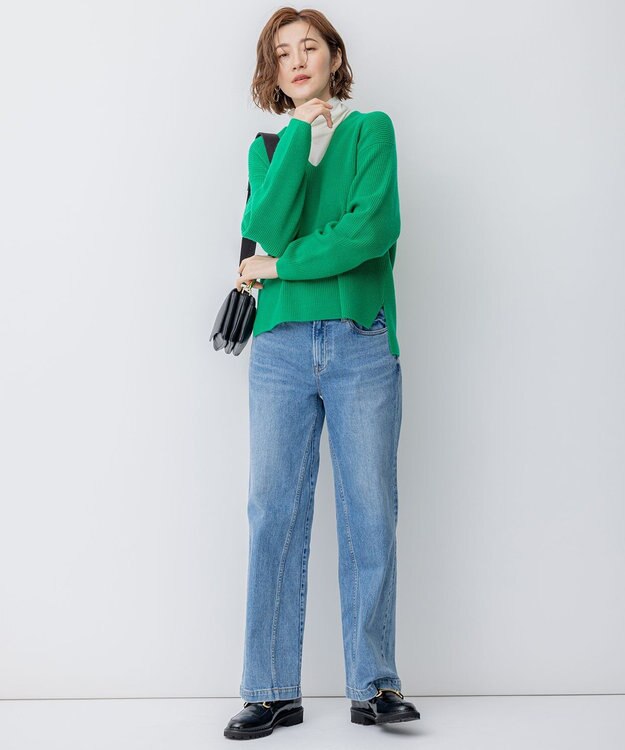 23区 【洗える】ウールミドルゲージ Vネック ニット グリーン系