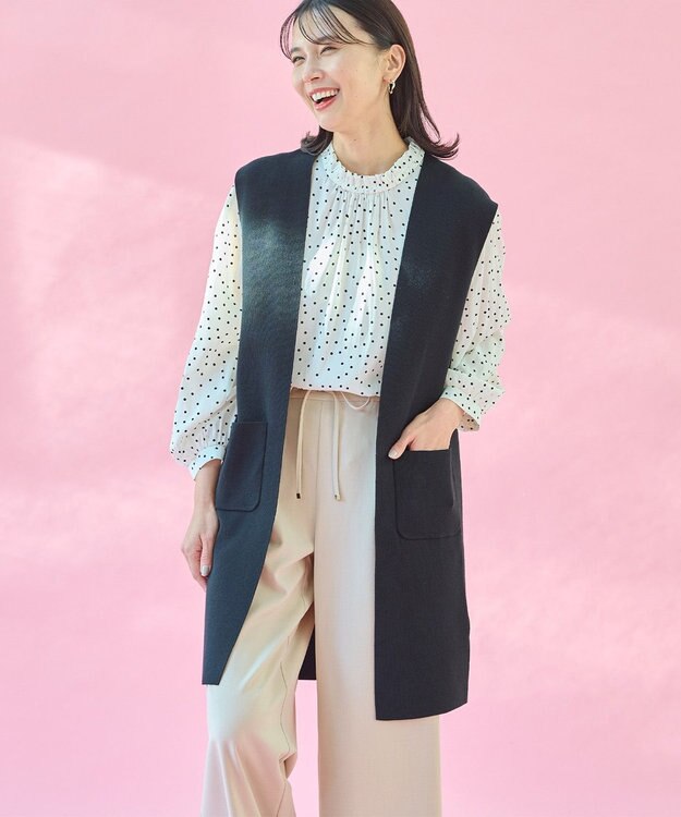 ANY L 【洗濯機可能】スタイルアップ ニットジレ ブラック