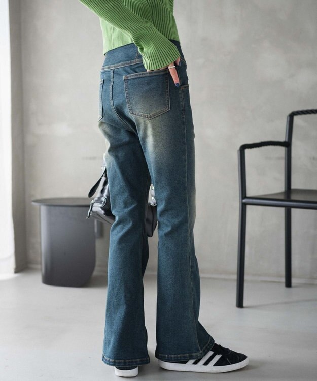 WEGO ハイウエストストレッチフレアデニムパンツ デニム