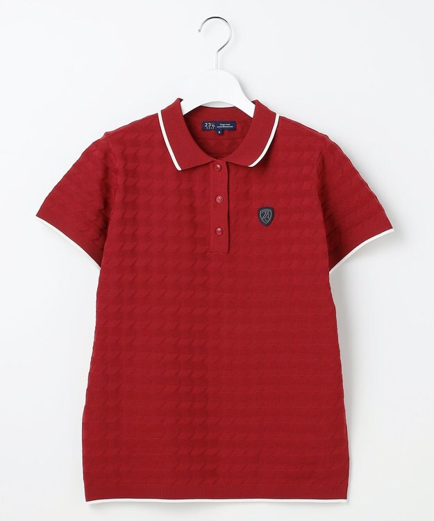 23区GOLF 【WOMEN】フラッグジャガードニットポロシャツ ストレッチ 半袖 レッド系
