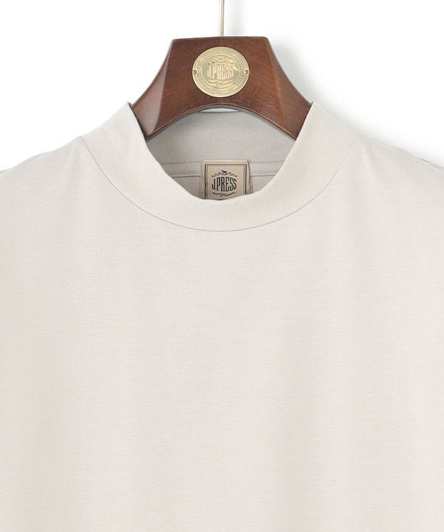 J.PRESS MEN シルクのような光沢感の上品Tシャツ【UVカット / 接触冷感 / 吸水速乾】【J.PRESS PREMIUM JERSEY】ポンチモックネック Tシャツ ライトグレー系