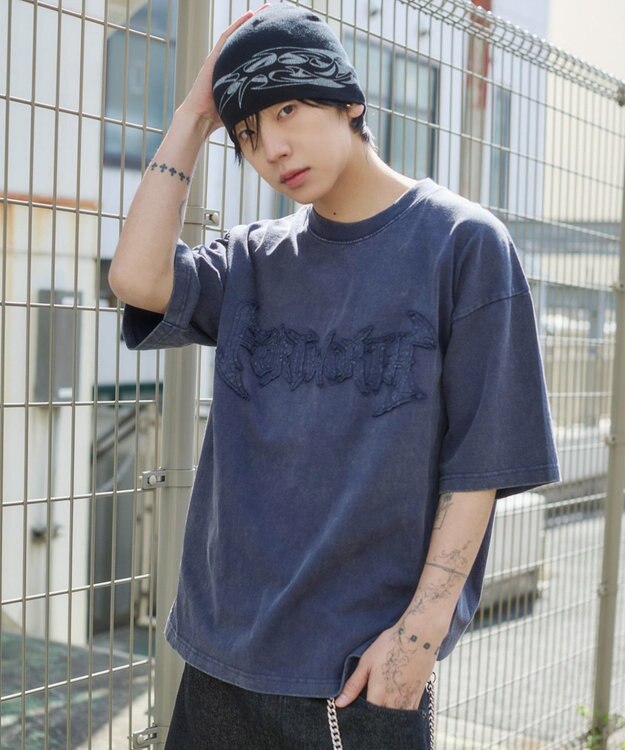 WEGO 【ユニセックス着用ITEM/MLサイズ展開】ブリーチダメージアップリケT（SS） ネイビー