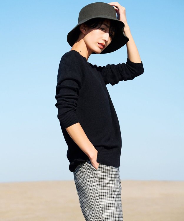 23区 ウールミルドストレッチチェック テーパードパンツ モノトーンチェック