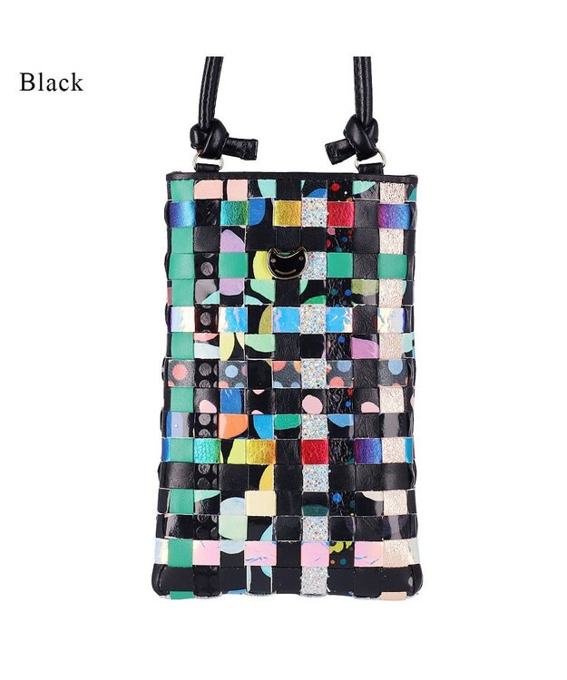 tsumori chisato CARRY エポネコメッシュ スマホポシェット スマホケース 縦型 軽量 ショルダー カード入れ付き ブラック