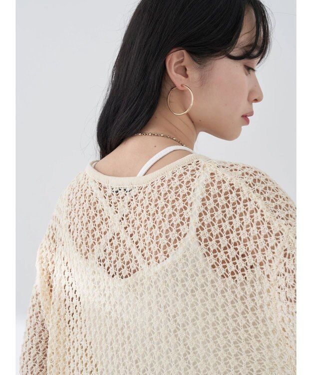 earth music&ecology メッシュ編みニットプルオーバー Ivory