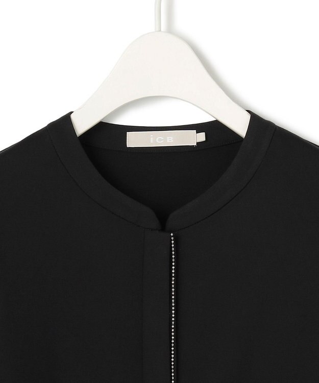 ICB 【洗える】コンパクトモクロディ バンドカラーカットソー［ボールチェーン］ ブラック系