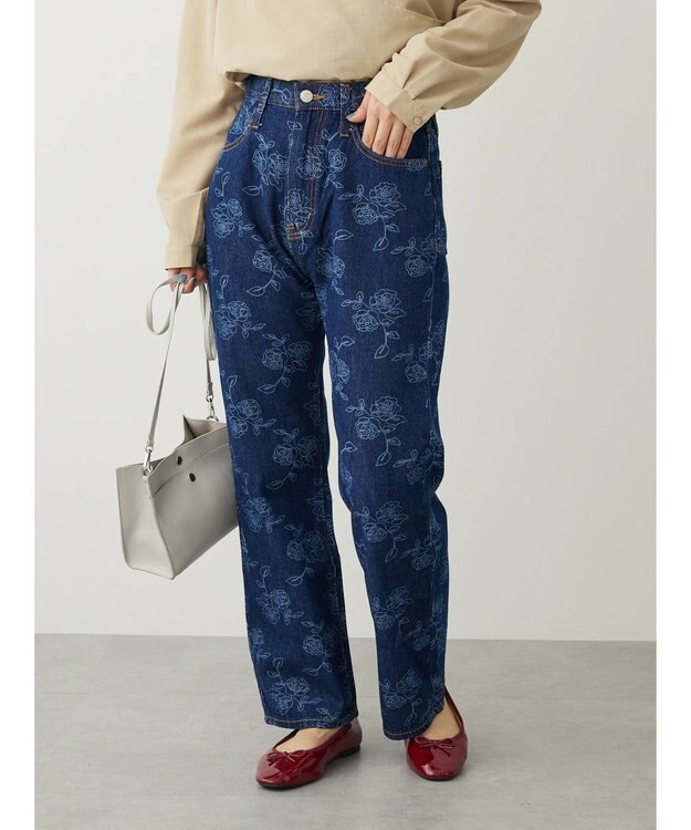 Green Parks ・Ｄｏｕｂｌｅ　Ｆｌａｇｓ　フラワー抜染ストレートデニム Indigo