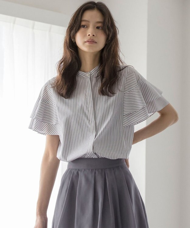 組曲 L コットンレーヨンシャーティング ブラウス ベージュストライプ系1
