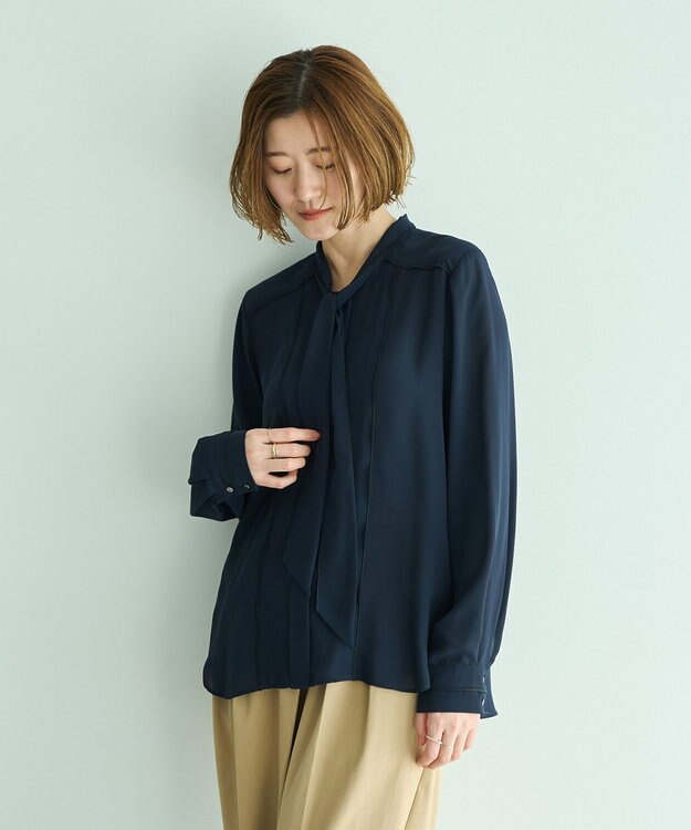 YECCA VECCA 配色ラインボウタイブラウス Off White